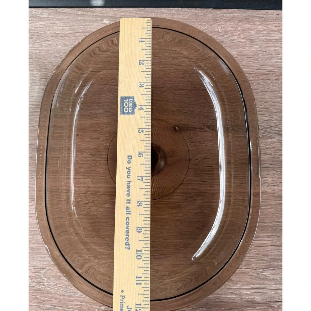 Pyrex Vision Amber Glass Lid 2.5-C Replacement Oval Ribbed Knob 10.75x8.5 Brown